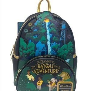 Loungefly Tiana's Bayou Adventure Mini Backpack - Green & Navy with Gold Accents